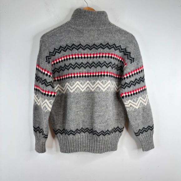 VTG Norwegian Wool Turtleneck Sweater S Nordic Fair Isle Grey Ski Retro Grandpa - Picture 4 of 9